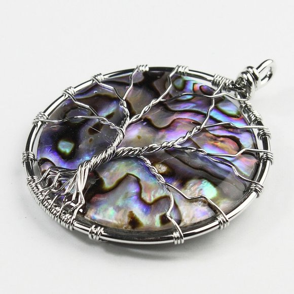 Gorgeous Abalone Shell Tree Of Life Silver Pendant - Picture 3 of 4